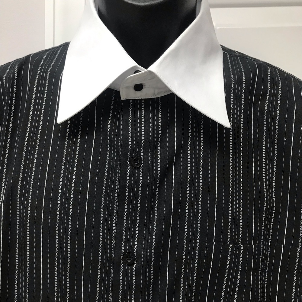 Black Striped Men's Shirt with White Collar